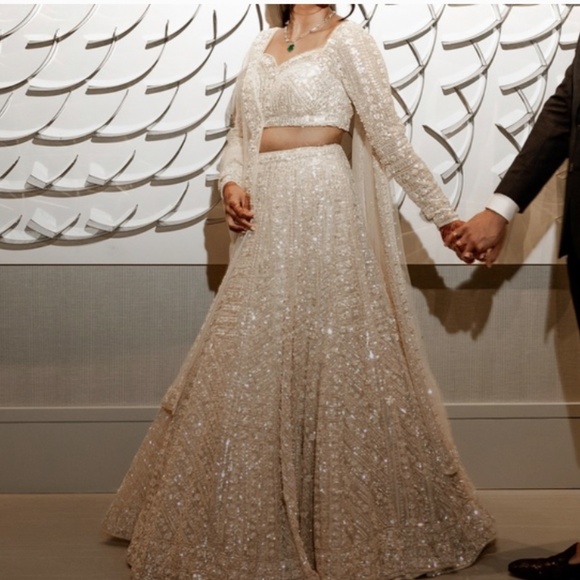SOLD Seema Gujral Ivory Sequin Lehenga Set Indian - Picture 6 of 11